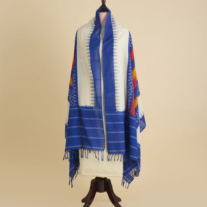Blue Cotton Silk Ikat Patola Dupatta