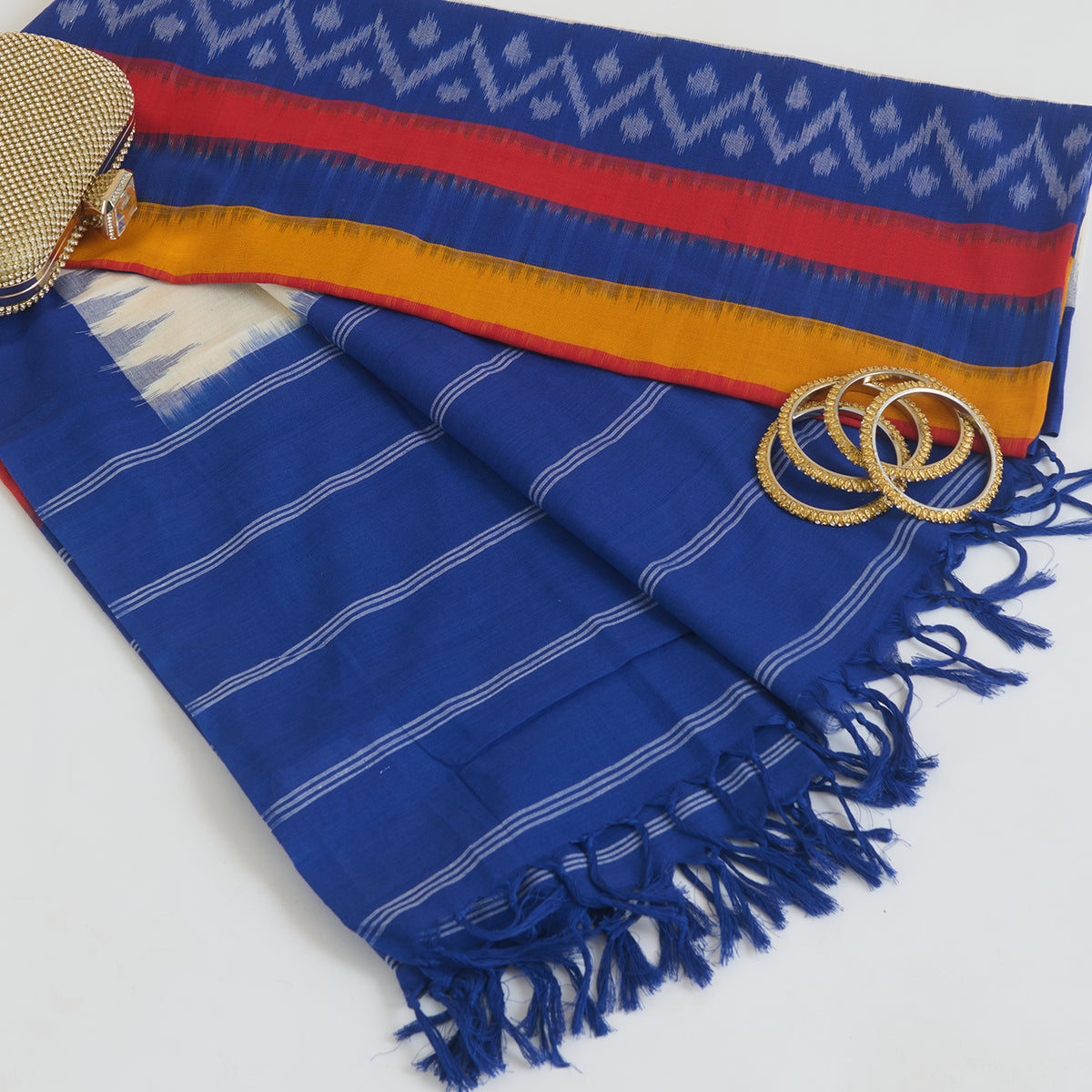 Blue Cotton Silk Ikat Patola Dupatta