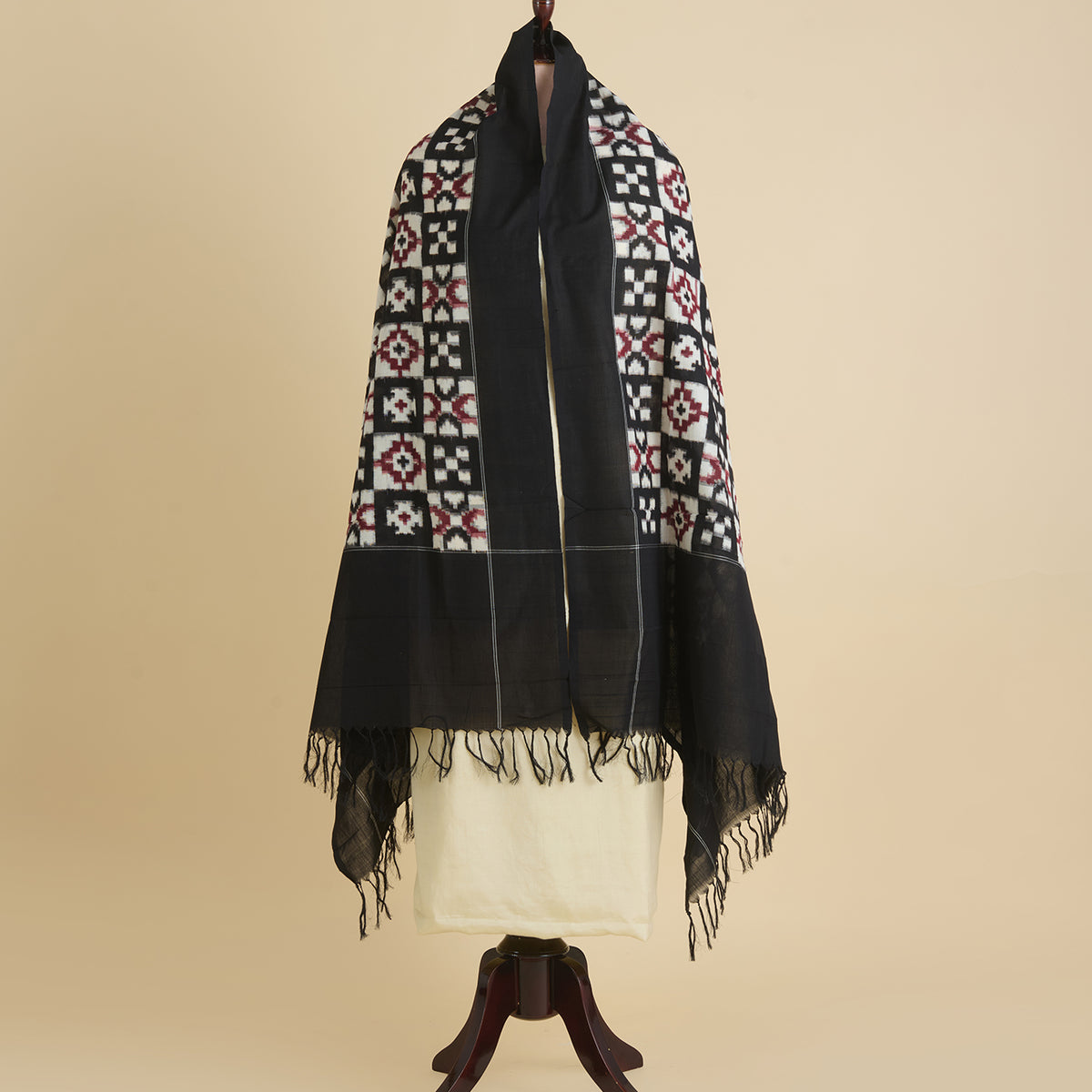 Black Cotton Silk Ikat Patola Dupatta