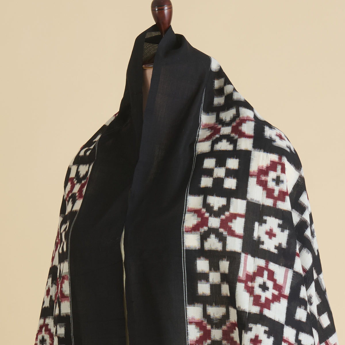 Black Cotton Silk Ikat Patola Dupatta