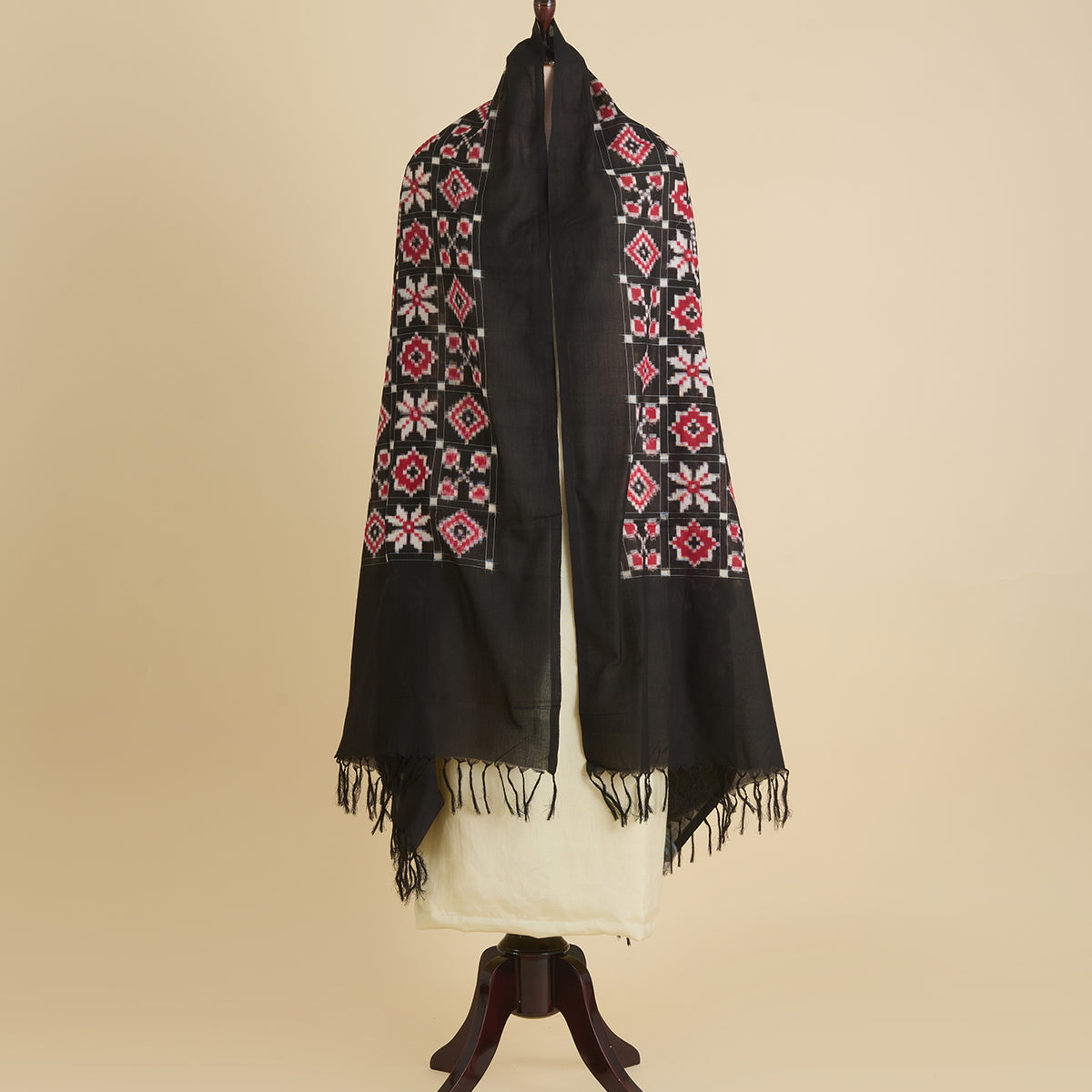 Black Cotton Silk Ikat Patola Dupatta