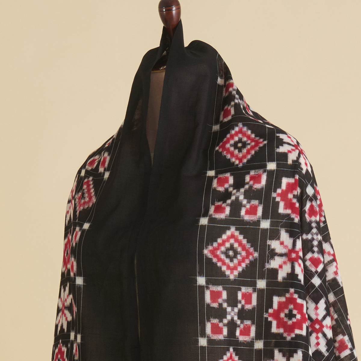 Black Cotton Silk Ikat Patola Dupatta