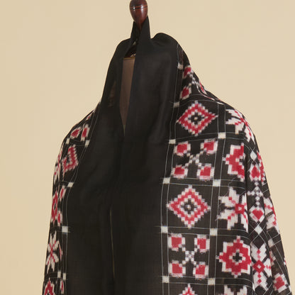 Black Cotton Silk Ikat Patola Dupatta