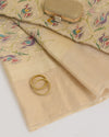 Beige Gold Chanderi Tissue Hand Woven Hand Printed Dupatta