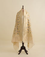 Beige Gold Chanderi Tissue Handwoven Gold Hand Printed Dupatta
