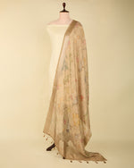 Beige Cotton Silk Ikat Handloom Woven Fabric - Ikat Handloom