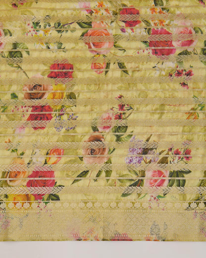 Green Chiniya Silk Hand Woven Floral Print Dupatta