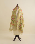 Green Chiniya Silk Hand Woven Floral Print Dupatta