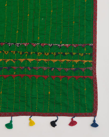 Green Cotton Katha Work Ajrak Patti Stole Dupatta