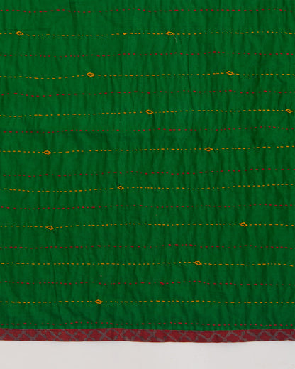 Green Cotton Katha Work Ajrak Patti Stole Dupatta