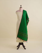 Green Cotton Katha Work Ajrak Patti Stole Dupatta