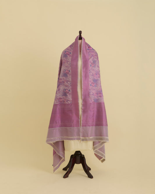 Lilac Grey Chanderi Shimmer Tanchoi Dupatta