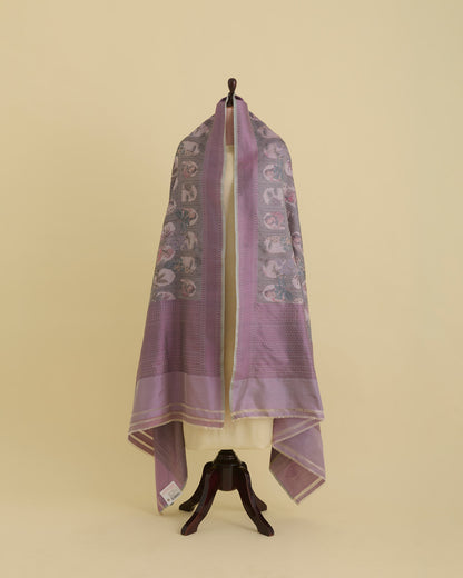 Misty Lilac Grey Chanderi Shimmer Tanchoi Dupatta