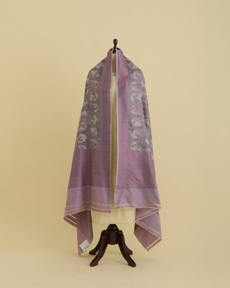 Misty Lilac Grey Chanderi Shimmer Tanchoi Dupatta