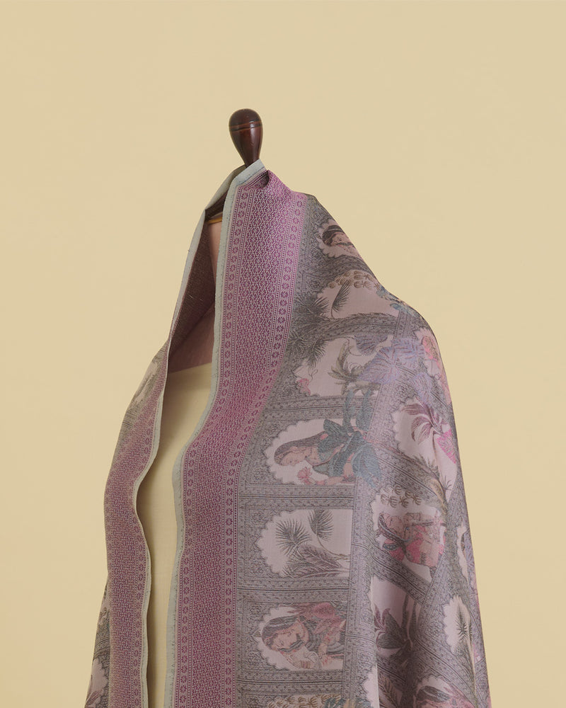 Misty Lilac Grey Chanderi Shimmer Tanchoi Dupatta
