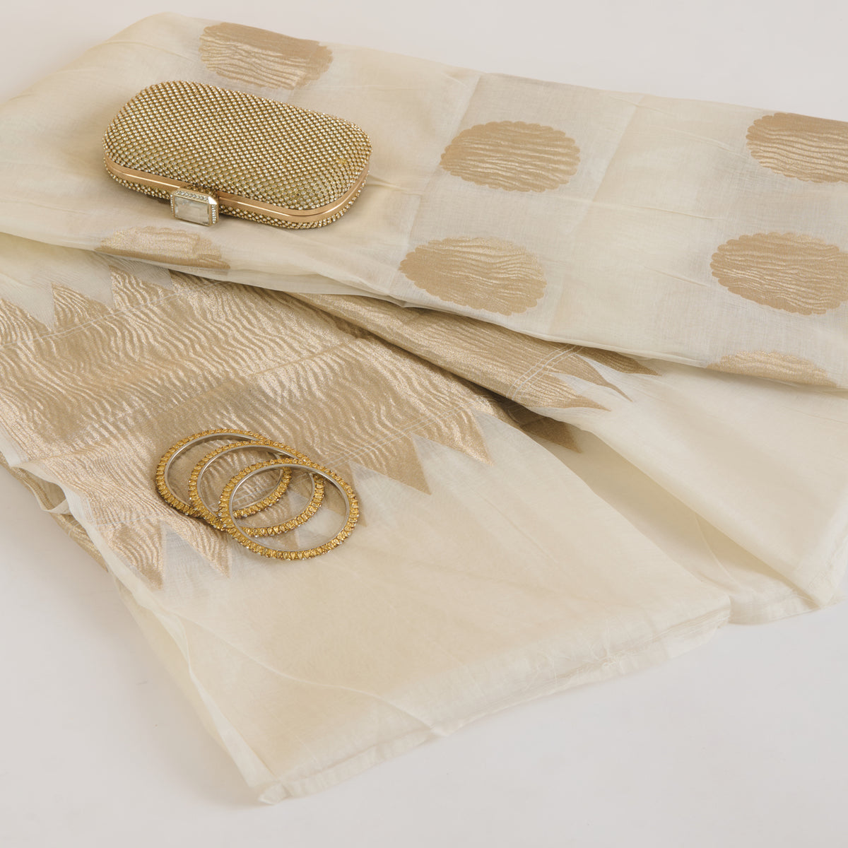 Natural Chanderi Crush Gold Polka Pallu Dupatta