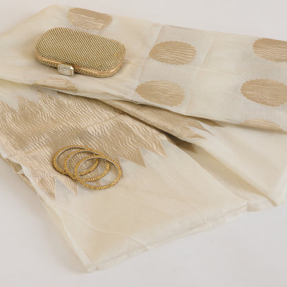 Natural Chanderi Crush Gold Polka Pallu Dupatta