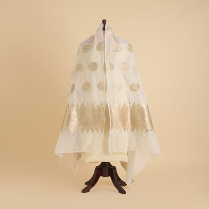 Natural Chanderi Crush Gold Polka Pallu Dupatta