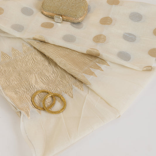 Natural Chanderi Crush Gold Silver Polka Pallu Dupatta