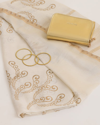 Off-White Chanderi Foil Print Dupatta