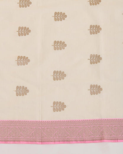 Offwhite Chanderi Hand Woven Gold Motif Dupatta