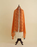 Orange Chanderi Dupatta with Gold Sequins & Multi Resham Border