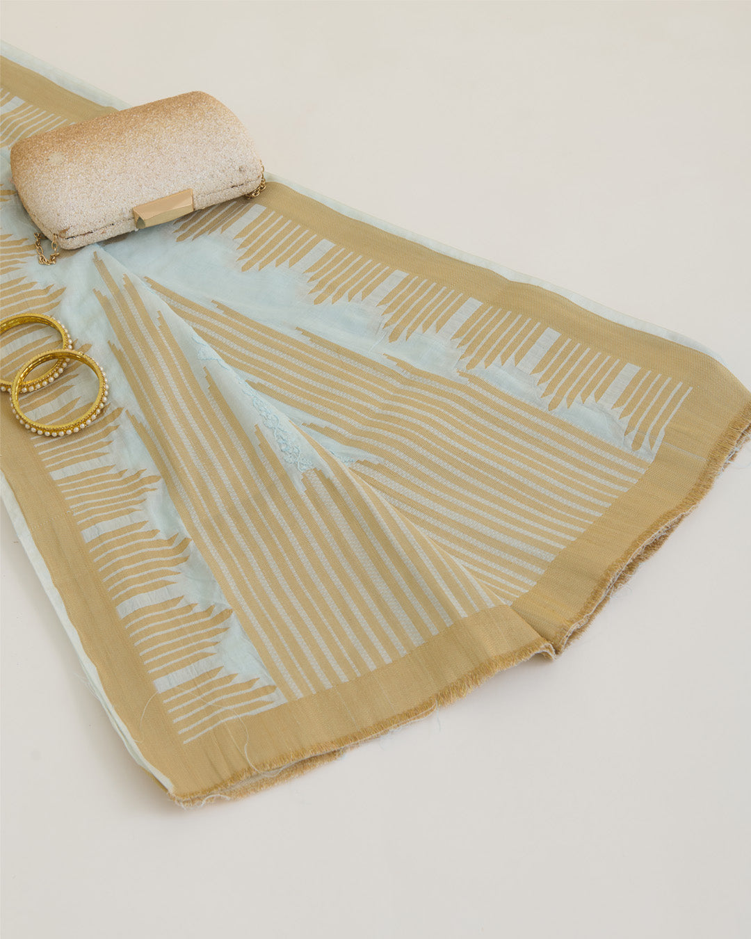 Powder Blue Chanderi Handloom Lucknowi Dupatta