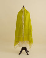 Lime Green Chanderi Zari Stripes Resham Jaal Embroidery Dupatta