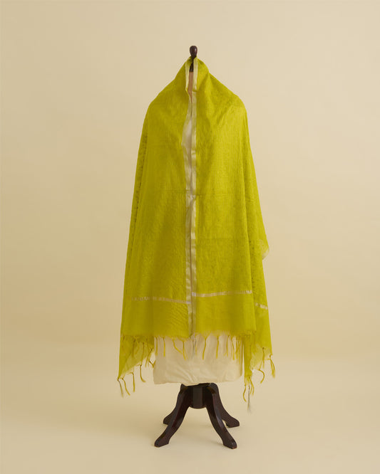 Lime Green Chanderi Zari Stripes Resham Jaal Embroidery Dupatta