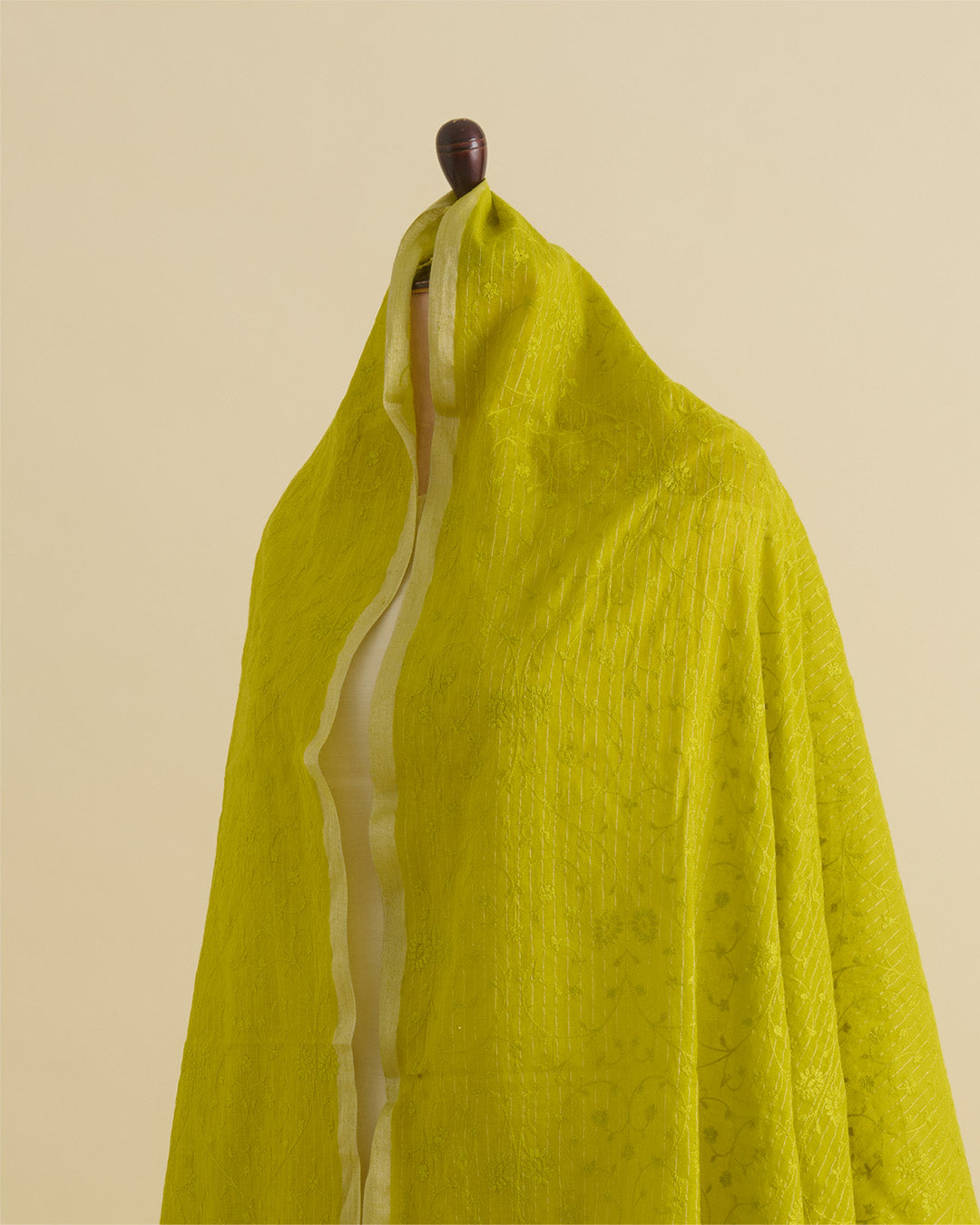 Lime Green Chanderi Zari Stripes Resham Jaal Embroidery Dupatta