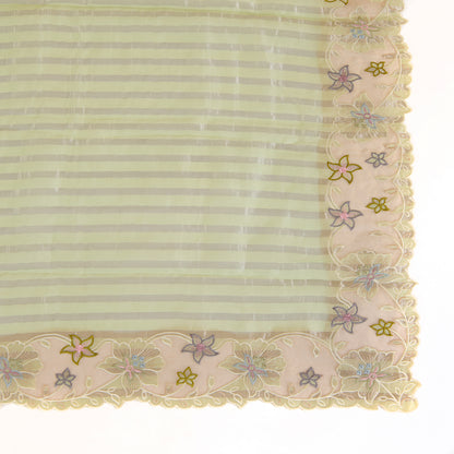 Pista Green Chanderi Tissue Stripes Resham Embroidery Pallu Border Dupatta