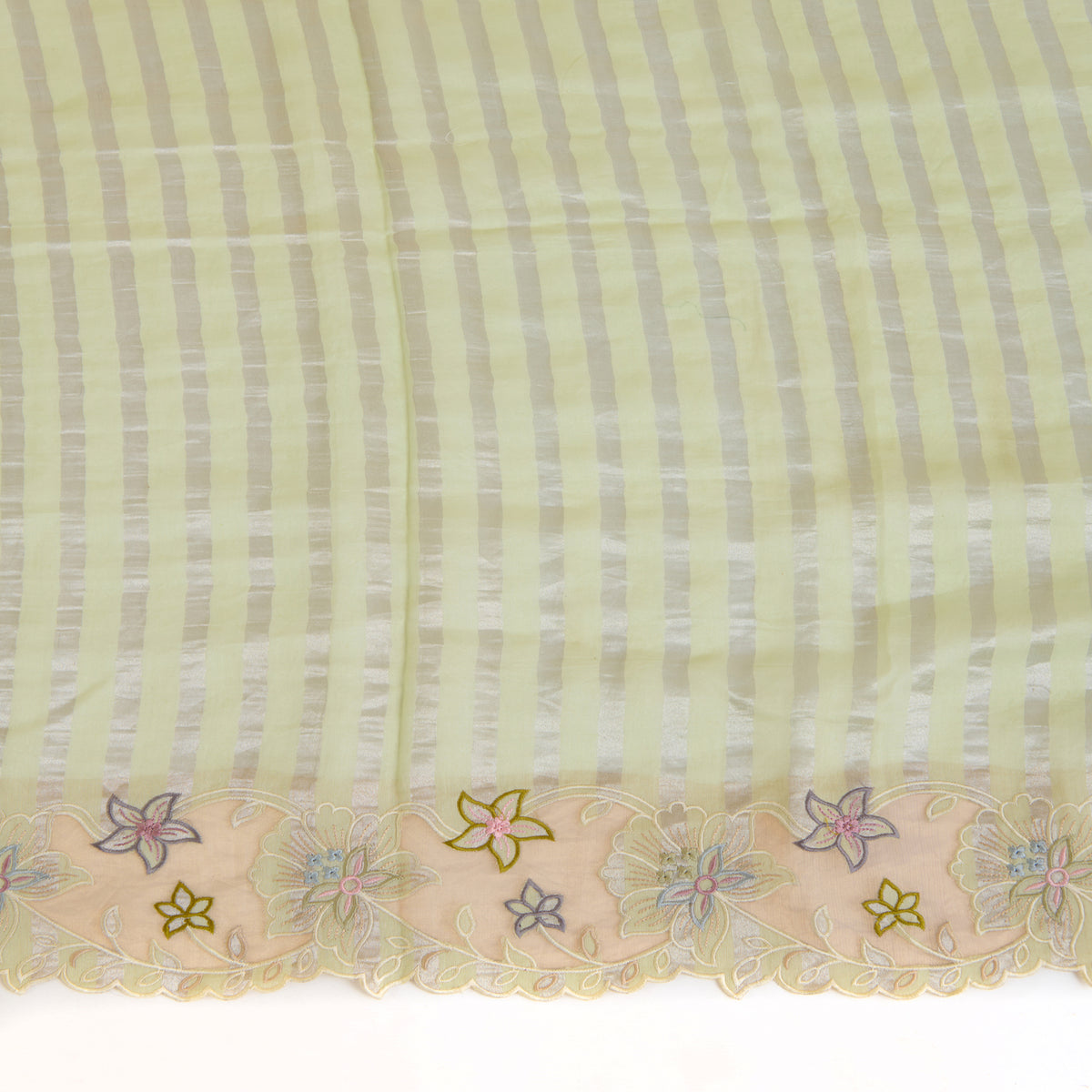 Pista Green Chanderi Tissue Stripes Resham Embroidery Pallu Border Dupatta