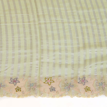 Pista Green Chanderi Tissue Stripes Resham Embroidery Pallu Border Dupatta