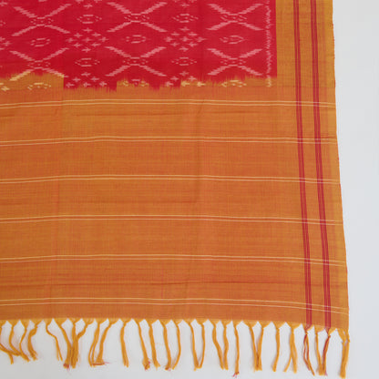 Red Blue Cotton Silk Ikat Patola Dupatta