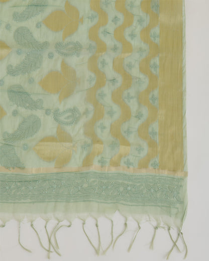 Chanderi Handloom Lucknowi Dupatta Sea Green