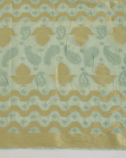 Chanderi Handloom Lucknowi Dupatta Sea Green