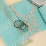 Aqua Blue Fine Chanderi Woven Suit with Embroidered Dupatta