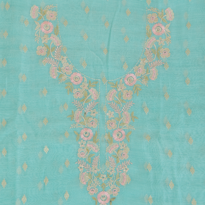 Aqua Blue Fine Chanderi Woven Suit with Embroidered Dupatta