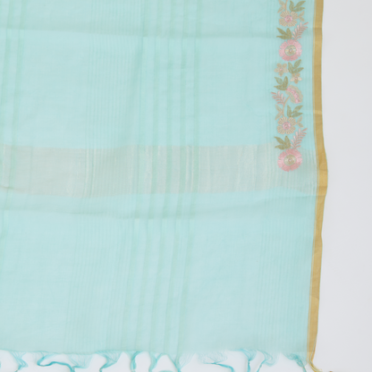 Aqua Blue Fine Chanderi Woven Suit with Embroidered Dupatta