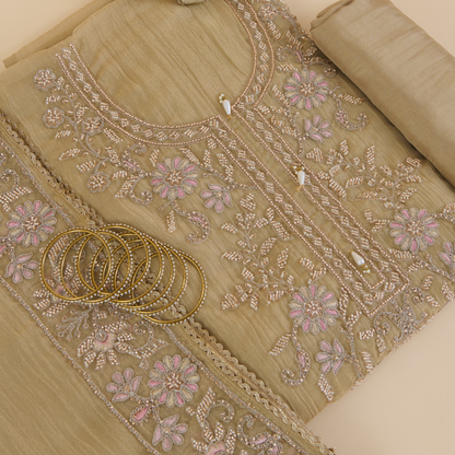 Beige Crush Tissue Cut-Dana Zari Embroidered Suit