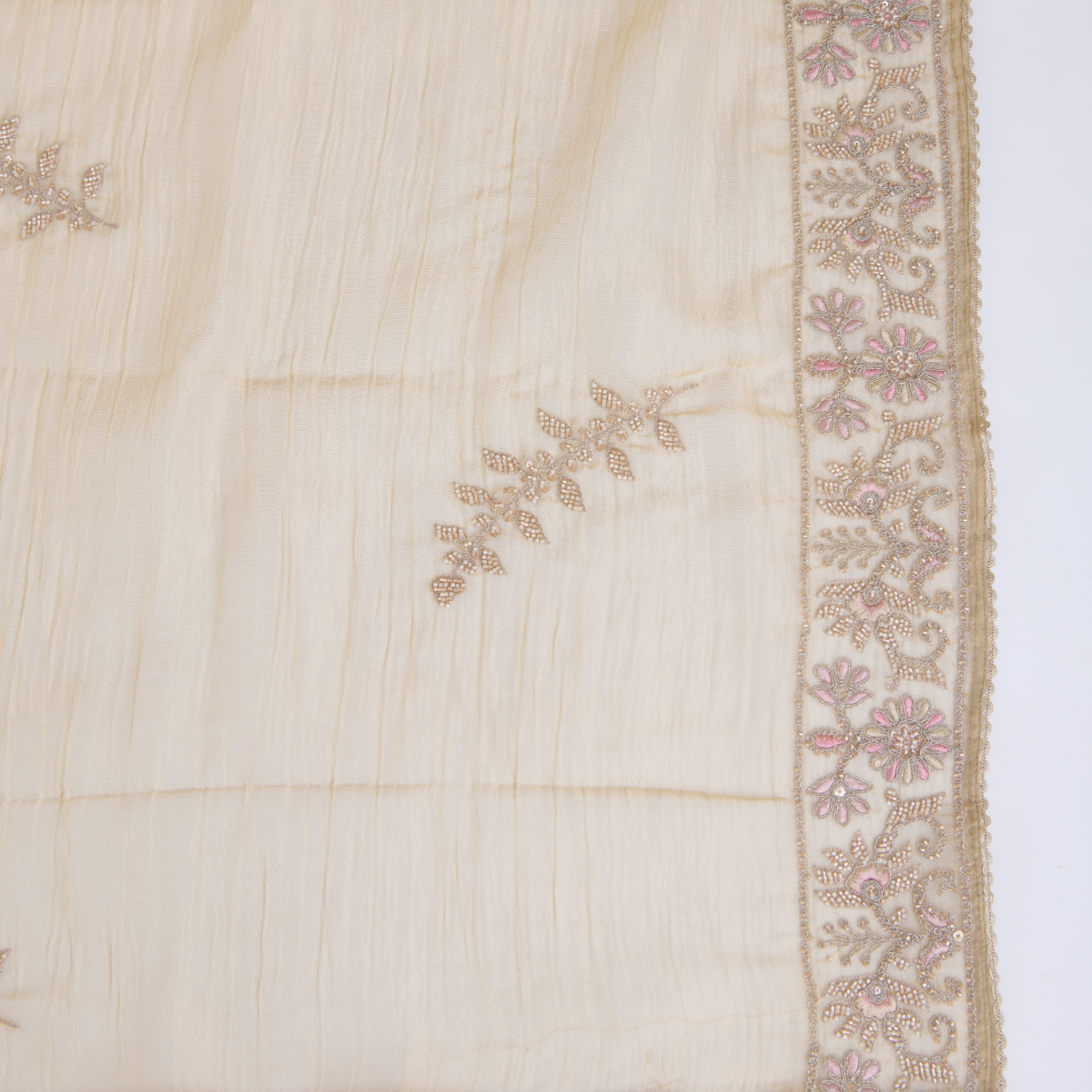 Beige Crush Tissue Cut-Dana Zari Embroidered Suit