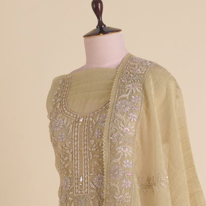 Beige Crush Tissue Cut-Dana Zari Embroidered Suit