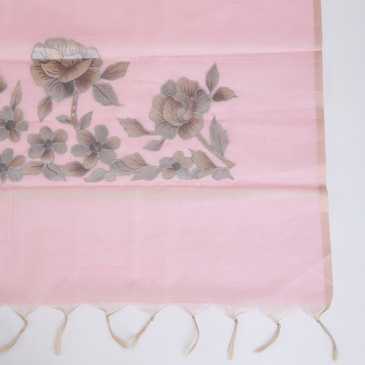 Baby Pink Chanderi Tissue Applique Embroidered Kurta Set