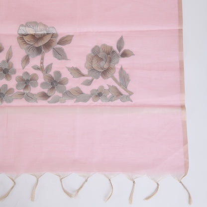 Baby Pink Chanderi Tissue Applique Embroidered Kurta Set