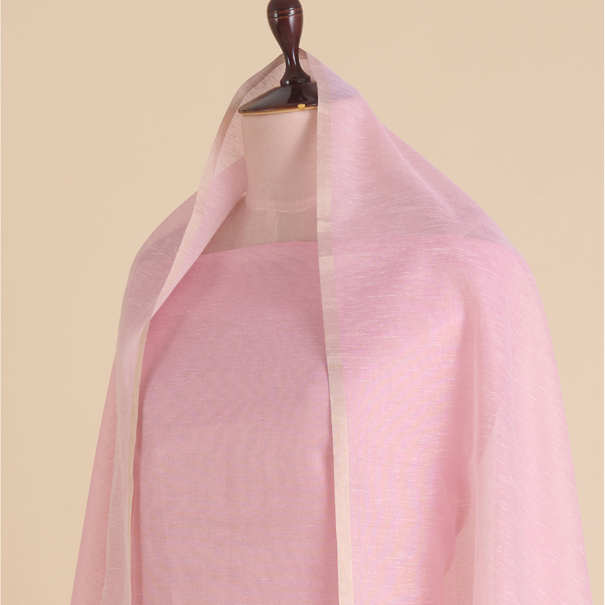 Baby Pink Chanderi Tissue Applique Embroidered Kurta Set