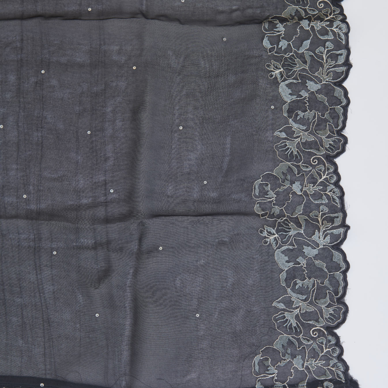 Black Chanderi Semi-Stitched Embroidered Kurta Set