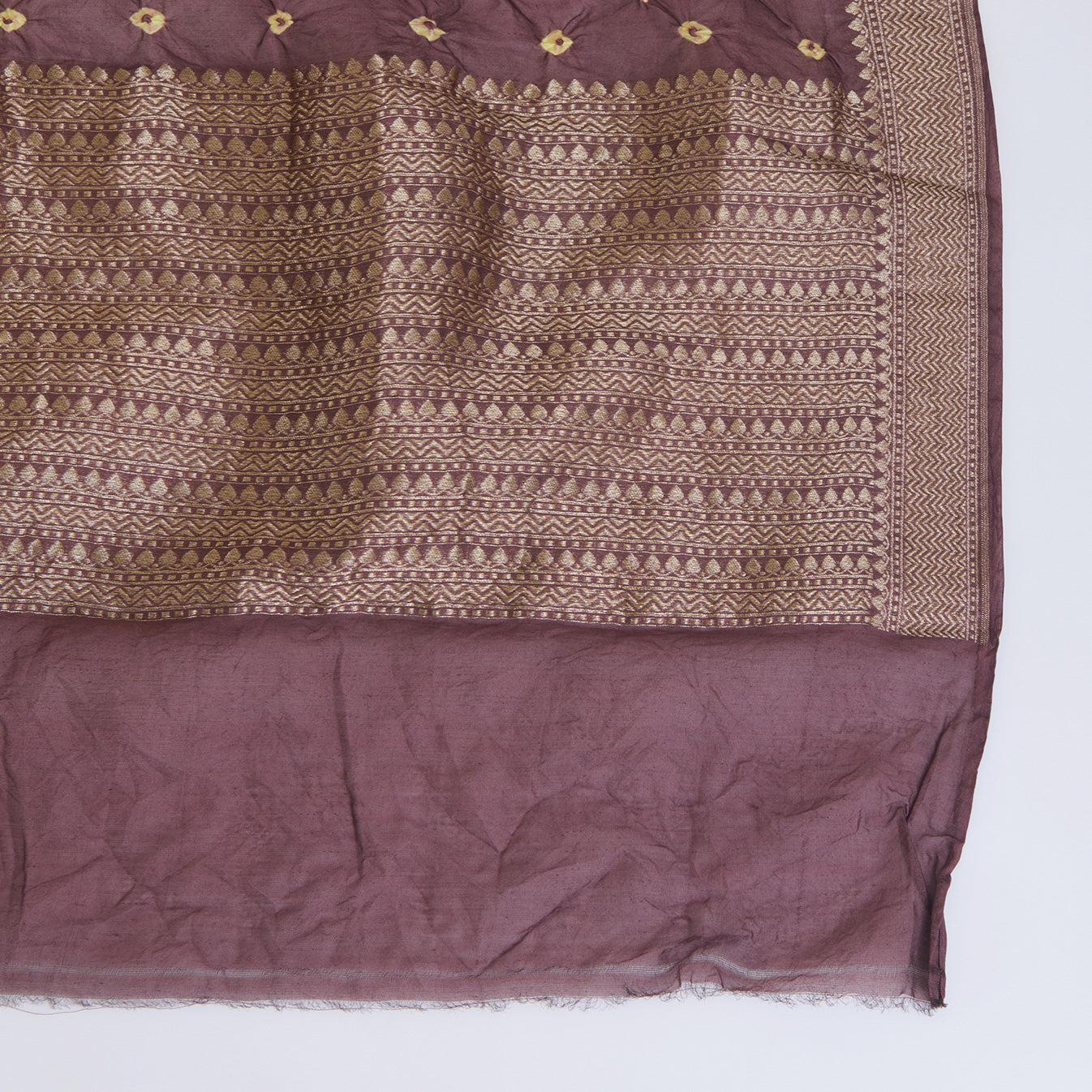 Brown Chanderi Brocade Jaal Kurta with Bandhej Woven Dupatta