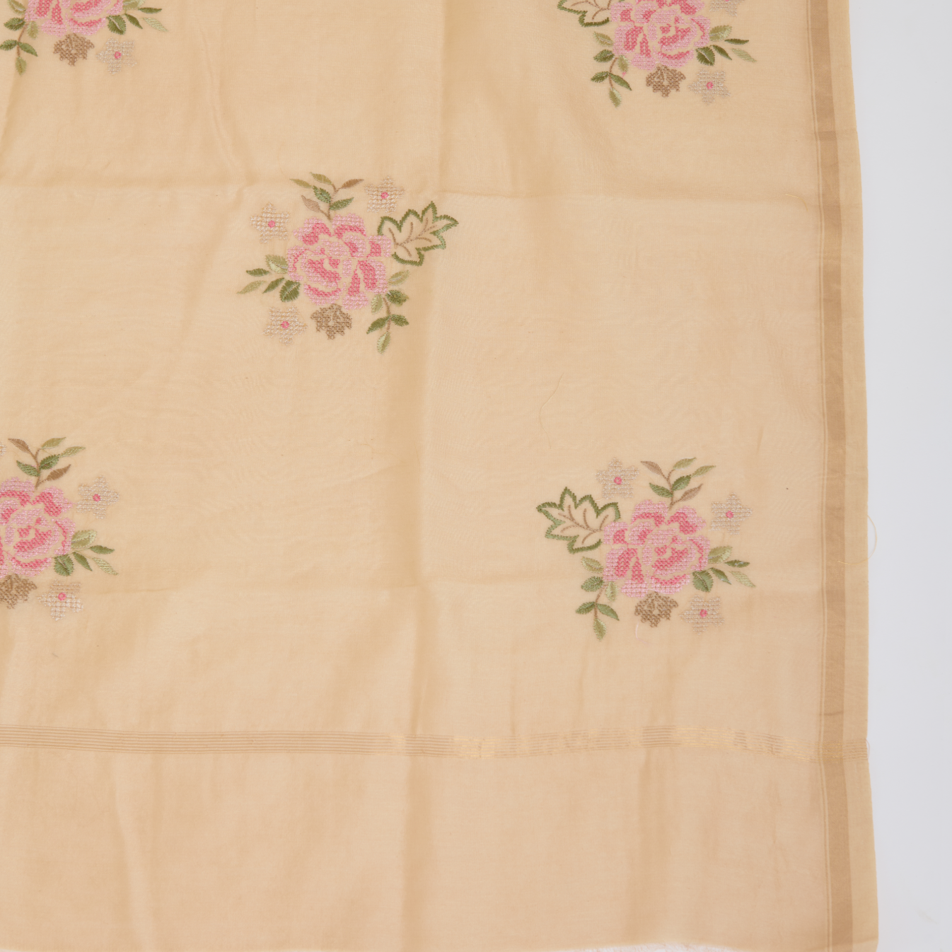 Beige Gold Chanderi Resham Embroidered Suit Set