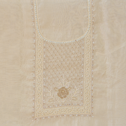 Beige Chanderi Tissue Embroidered Kurta Set with Dupatta