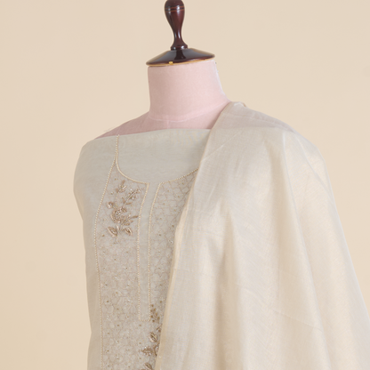 Beige Chanderi Tissue Zardozi Embroidered Kurta Set